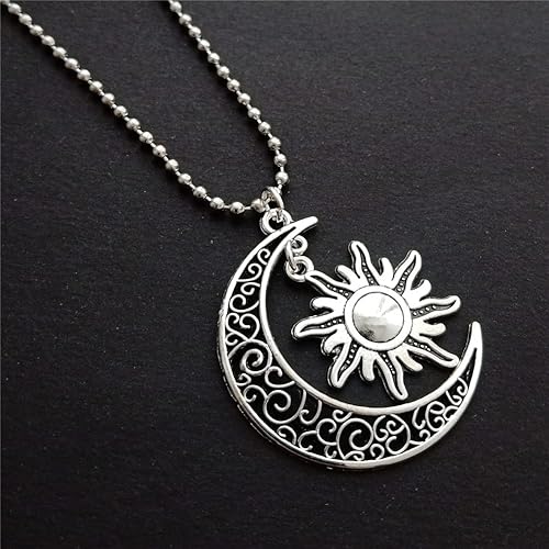 Miniatura 5 de Crescent Moon Pendant Necklace, Sun and Moon Charm Stainless Steel Ball Chain Long Necklace for Man Woman, Bohemia Jewelry