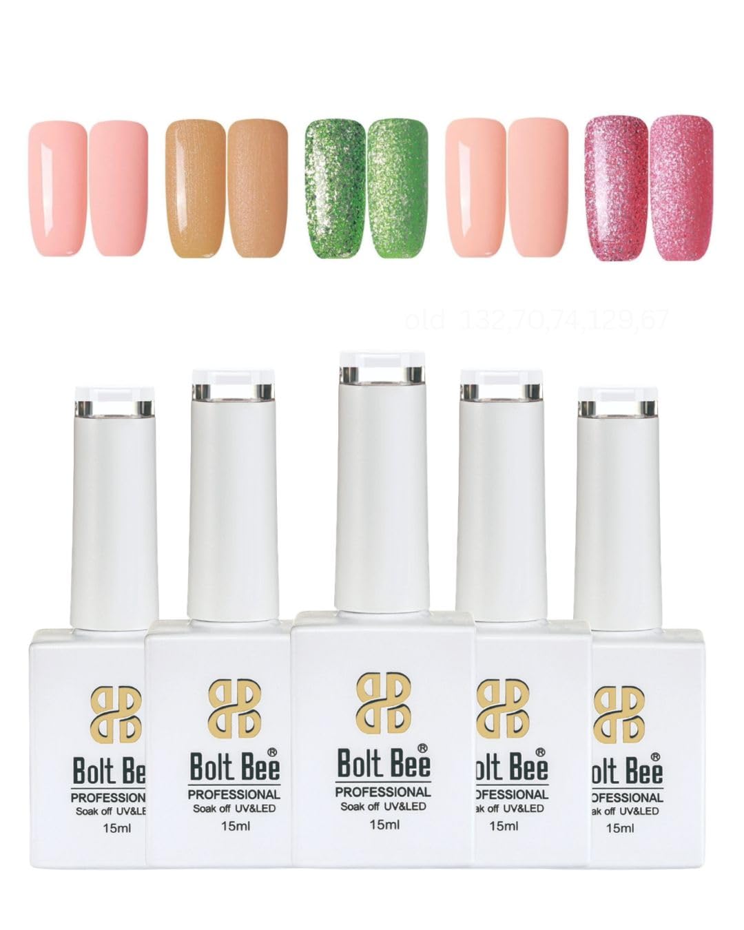 Bolt Bee Gel Polish Kit, 5 Colors Gel Nail Polish Set – Light Soft Sakura White & Nude Spring Shades, Soak-Off UV/LED Gel Polish for Nail Art, DIY Manicure Kit at Home - Multicolor Nails-image-46