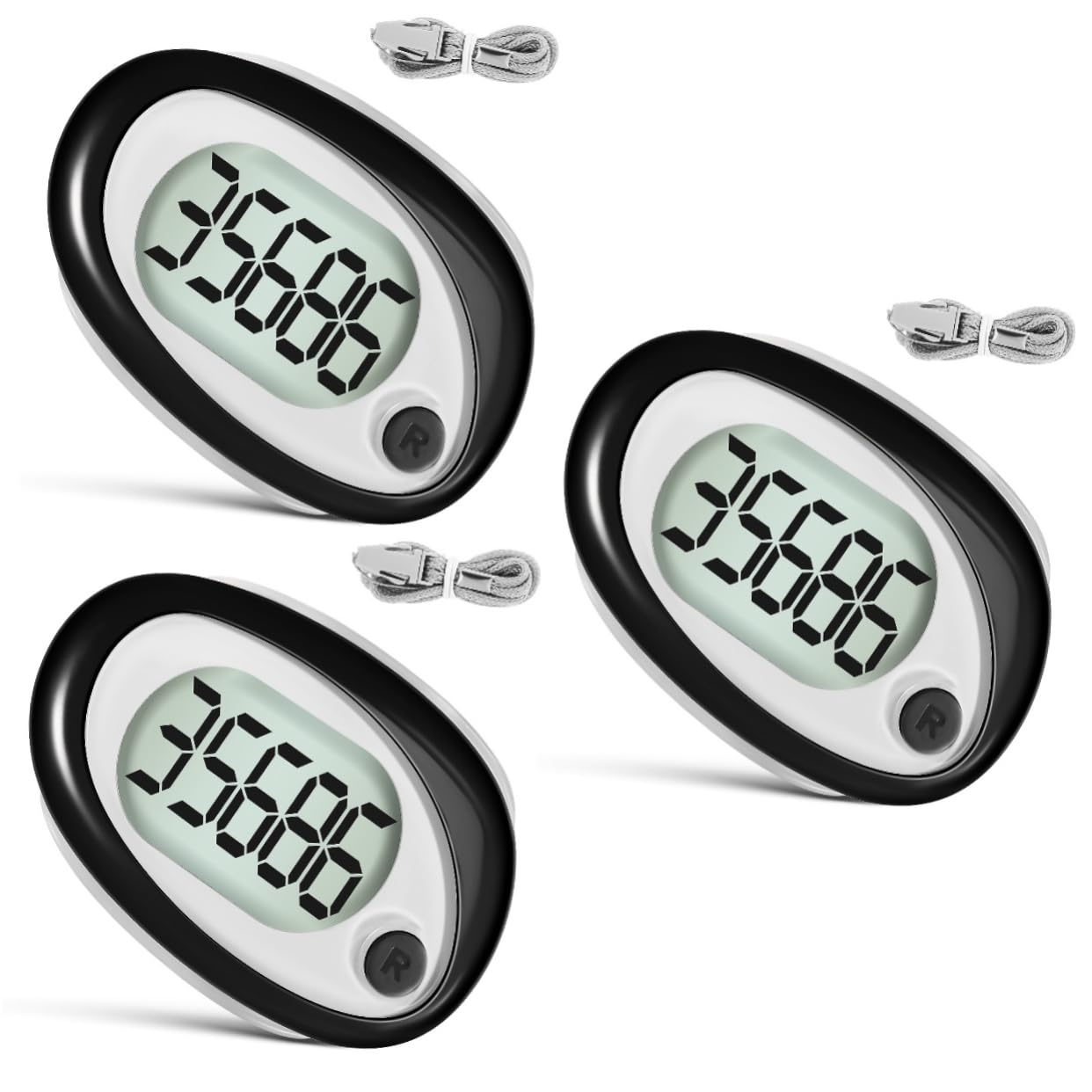 3 Piezas Podómetro Clip con Contador Preciso y Función Reinicio para Fitness con Lanyard Versátil y Diseño Compacto para Caminatas y Deportes