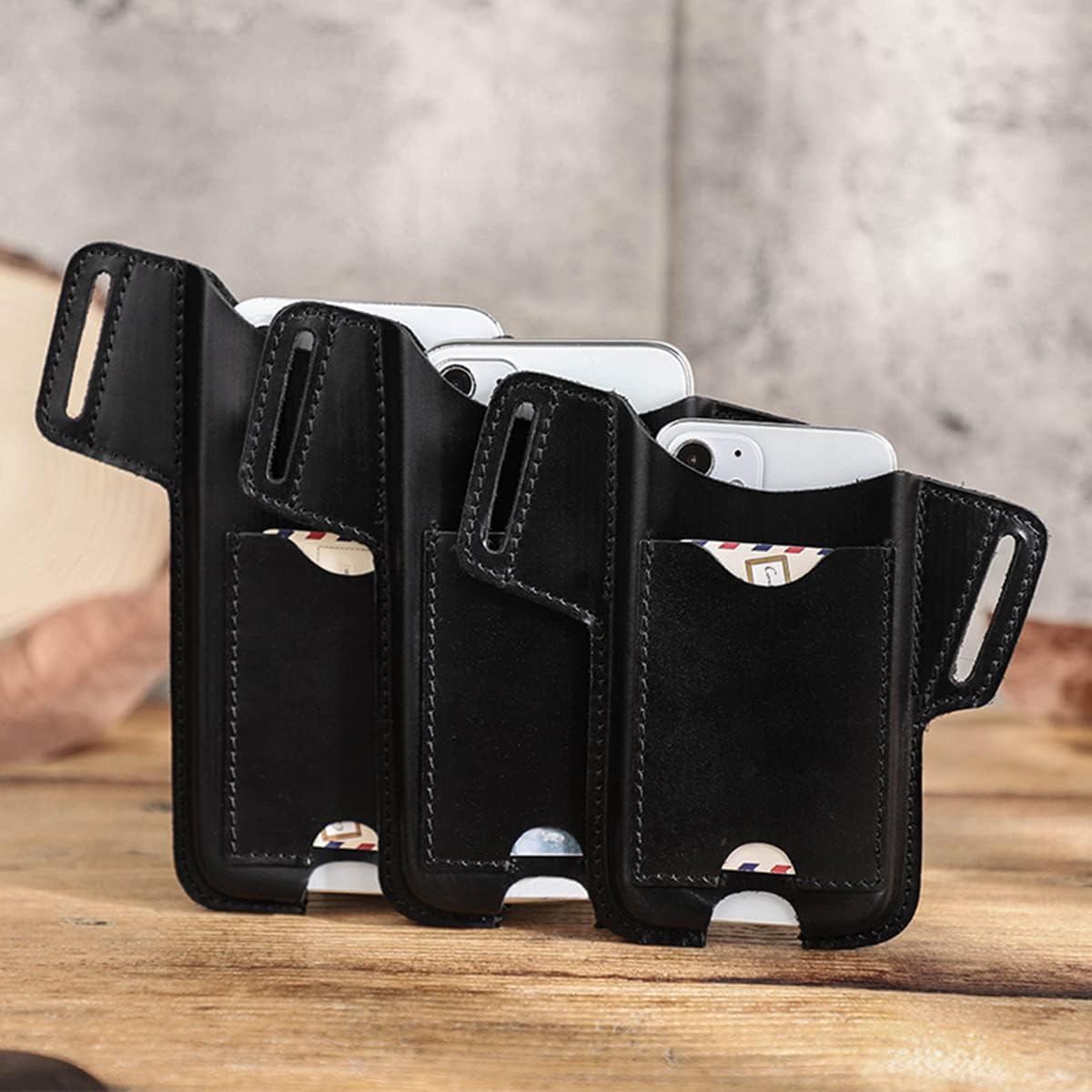Leather Phone Case Waist Belt Bag, Men Travel Sport Cell Phone Waist Pouch Holder with Card Slot, Outdoor Carrying Case for iPhone 13Pro Max/12 Pro Max/11Pro max/XS Max/Huawei P50/P50 Pro Black1 L