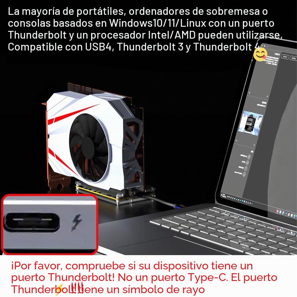 PCIE 3.0 x16 22Gbps eGPU Dock, Cable Thunderbolt 4, Compatible con GPU Externa, Tarjeta gráfica Intel AMD para Consola portátil Windows con Thunderbolt 3/4 USB 4, Alimentado por PD/8Pin CPU/Molex