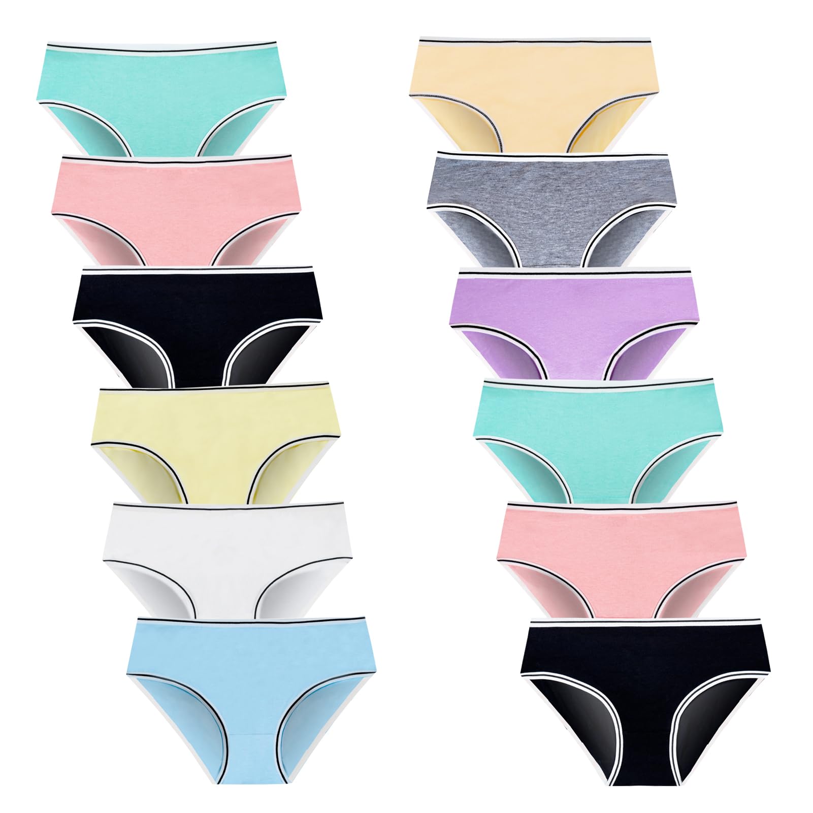 Teen Girls Underwear for 12 Pack Cotton Briefs L Multicolor 8-16Years