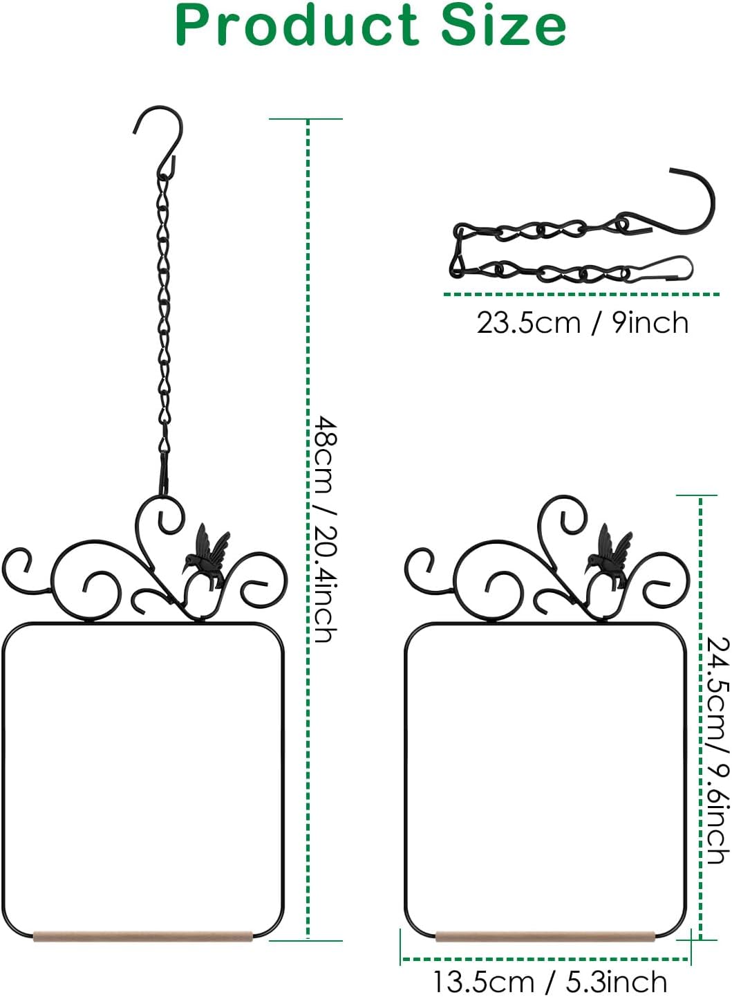 PACETAP Hummingbird Swings and Perches Metal Frame 2 Pack, Wild Bird Swing Outdoor Bird Perch with Wooden Dowel and 2 Hanging Chain for Indoor, Outdoor, Trunk, Lawn, Patio, Garden (2 Hummingbirds) image 4