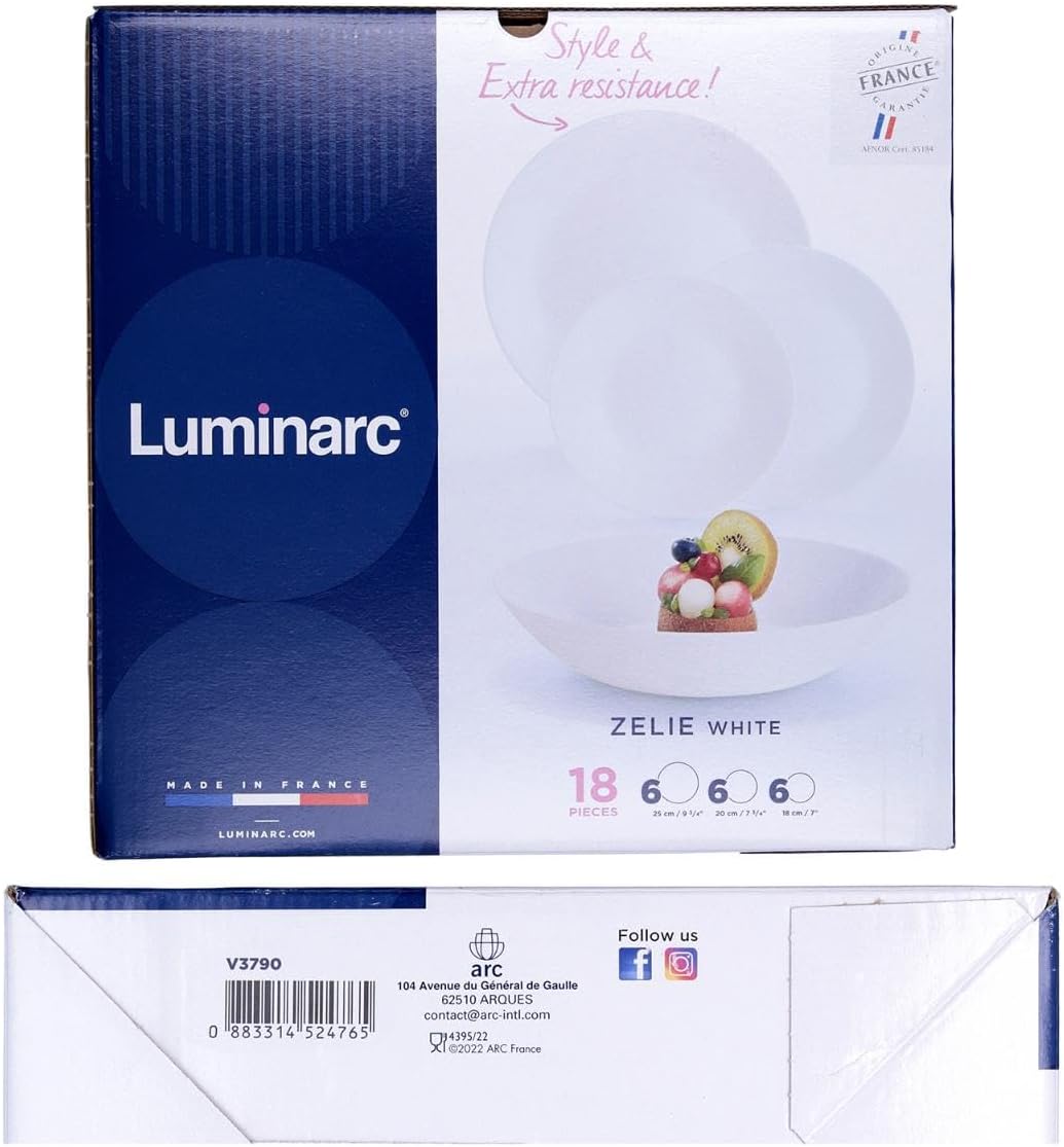 Luminarc Dajar Dinner Service Zelie, Glass, White, 27 x 12 x 26.5 cm, 18 Units