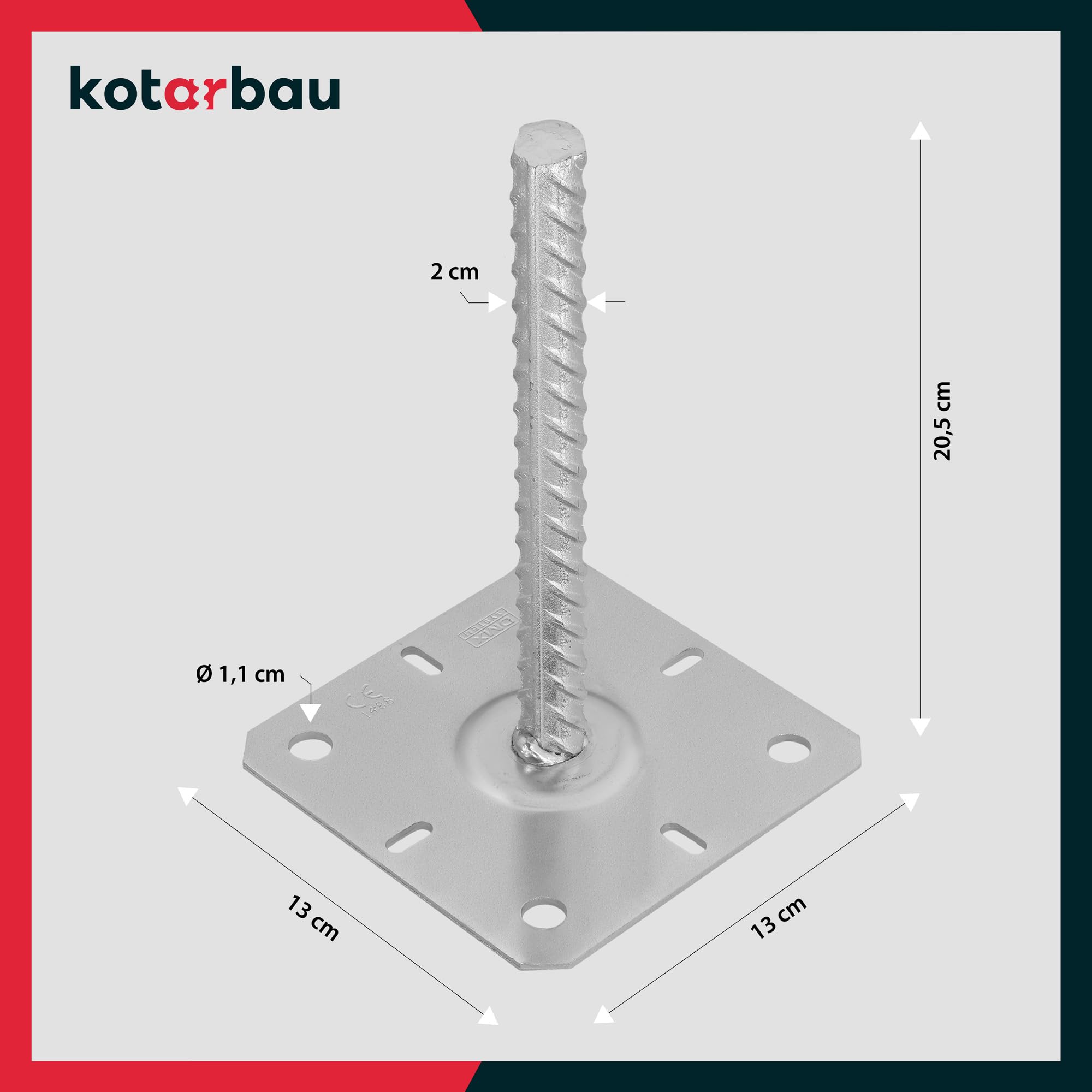 KOTARBAU® 2 uds Soporte para Poste - Acero Galvanizado - 130x130x200 mm - Plata - Pie de Pilar - Anclaje para Poste de Madera - Soportes para Pérgola - Resistente a la Corrosión - Fácil Instalación