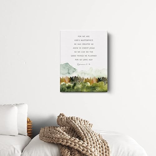 Miniatura 3 de Lienzo inspirador con versículo bíblico, decoración de acuarela Efesios 2 10 pósteres de pintura de 12 x 15 pulgadas, escritura en casa, oficina y