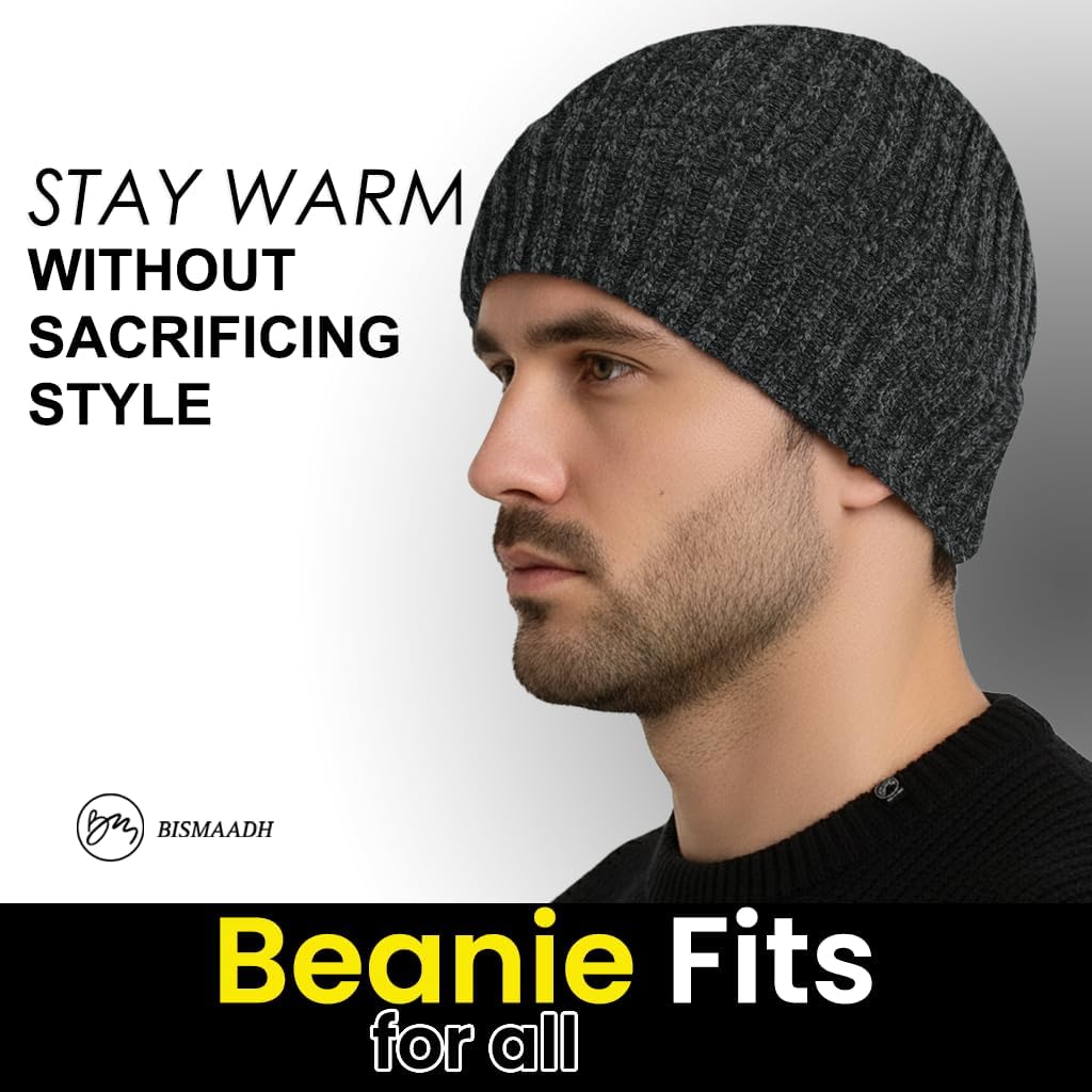 BISMAADH Winter Cuffed Beanie for Men Women Fleece-Lined Beanie Soft Warm Thick Knit Ski Thermal Cap - Image 5