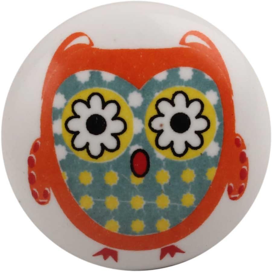 Indian Shelf Ceramic Orange Owl Flat Chic Drawer Handles Dresser Knobs Cabinet Pulls Stylish Modern Decorative Style