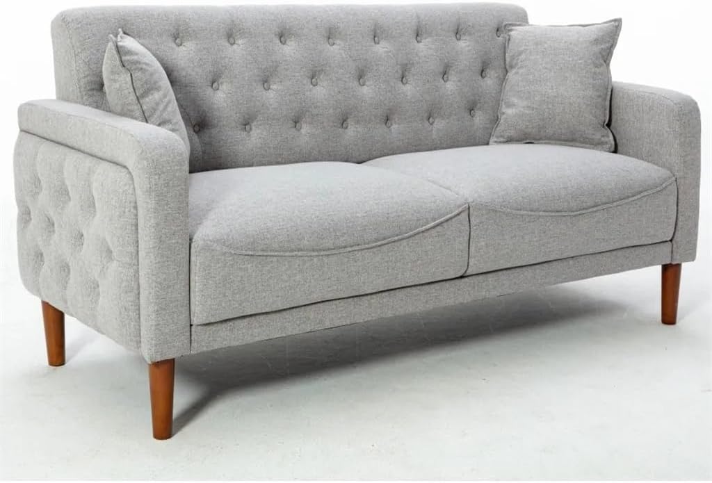 Living Room Sofa Tufted Buttons Gray Linen Sofa Bed 4 Tapered Legs 77.95"*32.28"*32.68"