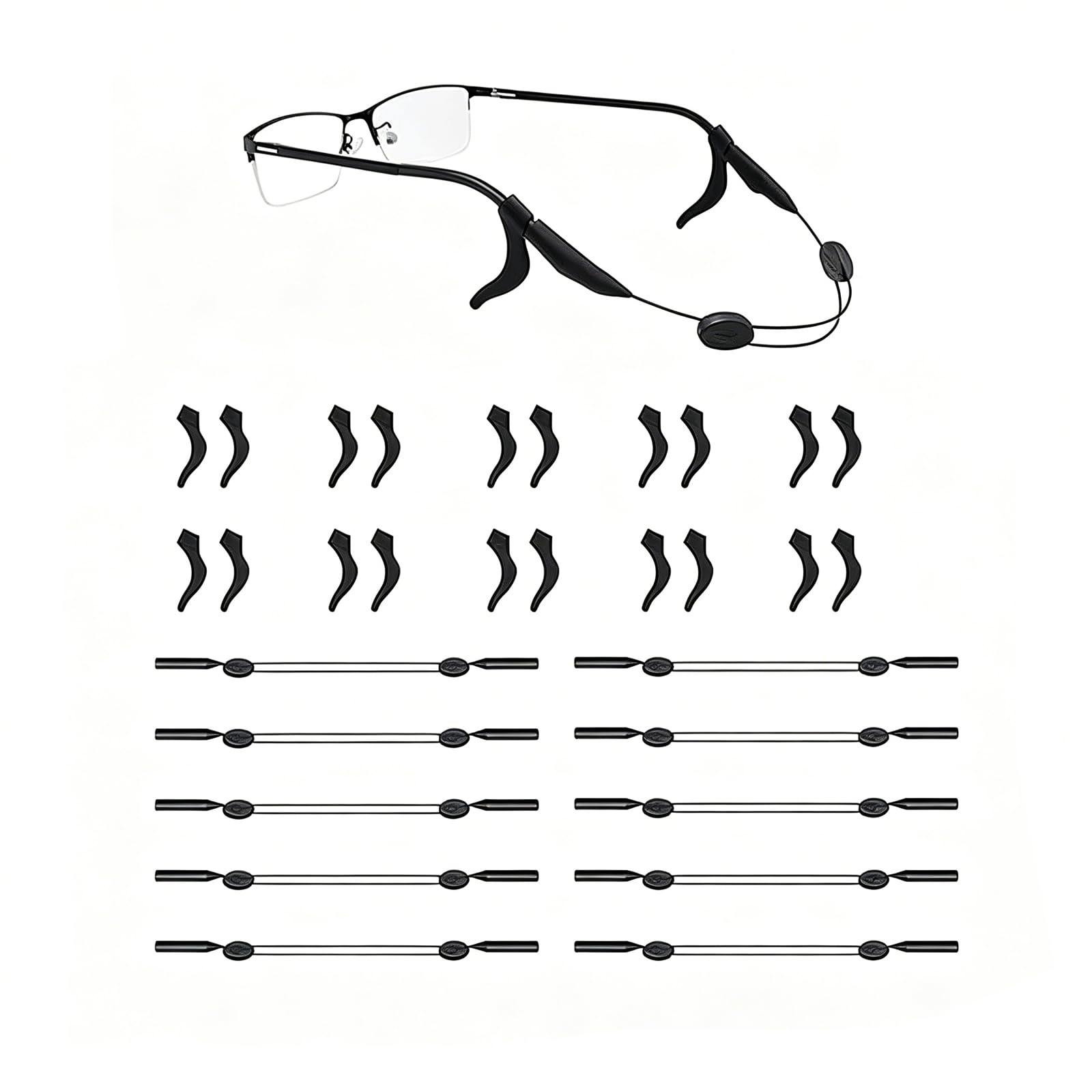 Sports Glasses Holder Strap 20Pcs Set, Anti-Slip Eyewear Retainer Bundle, Adjustable Glasses Lanyard with Anti-Slip Nose Pads, Prevent Eyeglasses Slipping for Adults Kids Outdoor Daily Use-image-20