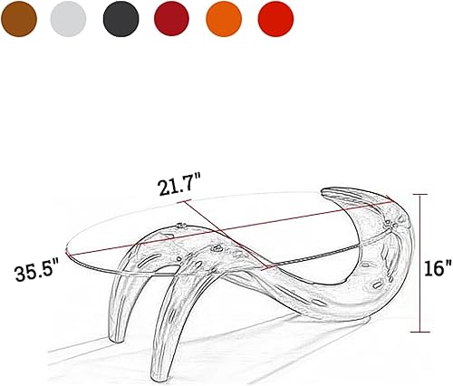 Miniatura 2 de HM&DX Mesa de centro ovalada de cristal, mesa de centro contemporánea para sala de estar, mesa auxiliar abstracta de vidrio transparente, mesa Rojo