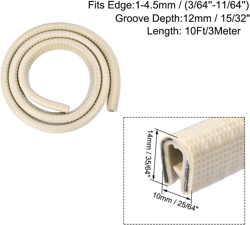 uxcell Edge Trim U Seal Extrusion Beige U Channel Edge Protector PVC Plastic W Iron Sheet Fits 3/64''-11/64'' Edge 10Ft/3Meter Length