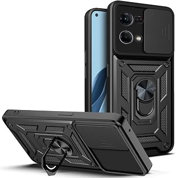 Phone Case for Oppo Reno 7 4G with Camera Protective Cover Magnetic Car Mount Kick Stand Shockproof Case with Ring Heavy Duty Cool for Men Boys Women Black