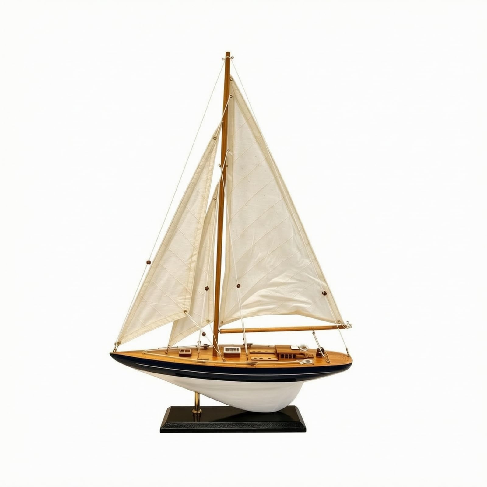 Veliero Decorativo Artigianale Nautico Modello di a Vela con Base di Esposizione Durevole Veliero in Legno per Console D'ingresso, Bar, Hotel, Stile A