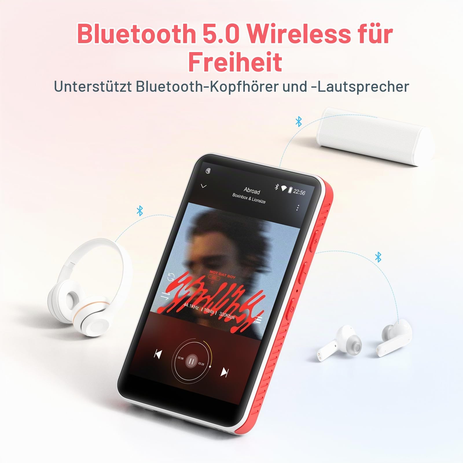 192GB MP3 Player mit Bluetooth und WiFi, tragbarer Spotify MP3-Player mit Android 13.0, RAM:4GB, Oilsky 4,0 Zoll HD MP4 Player Touchscreen und Lautsprecher