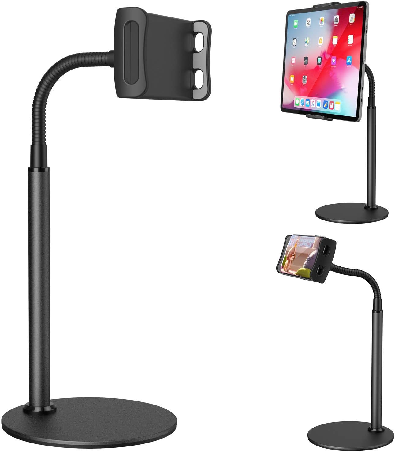 70% Off Discount Tablet Stand Holder, Klearlook Metallic Multi-Angle Adjustable Stand Holder 360 Degree Swivel Rotation Flexible Arm for All Smartphones and Tablets Up to 12.9 Inches Black