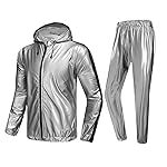 MulYeeh Weight Loss Sweat Suit Anti-Rip Heavy Duty Full-Zip Sauna Suit Fitness Exercise Gym Top Pant with Hood for Men Women