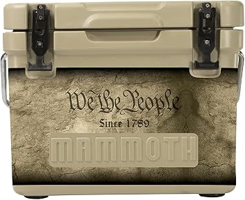 Mammoth Cruiser Cooler, Insulated Hard Ice Chest, Tan with 2nd Amendment & US Flag Decal Wrap, Great for Lunchbox, Golf Cart
