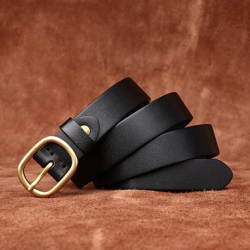 Unisex 2.8cm (1.1") Wide Leather Belt - Gold Prong Buckle For Work, Business, Jeans & Dresses2