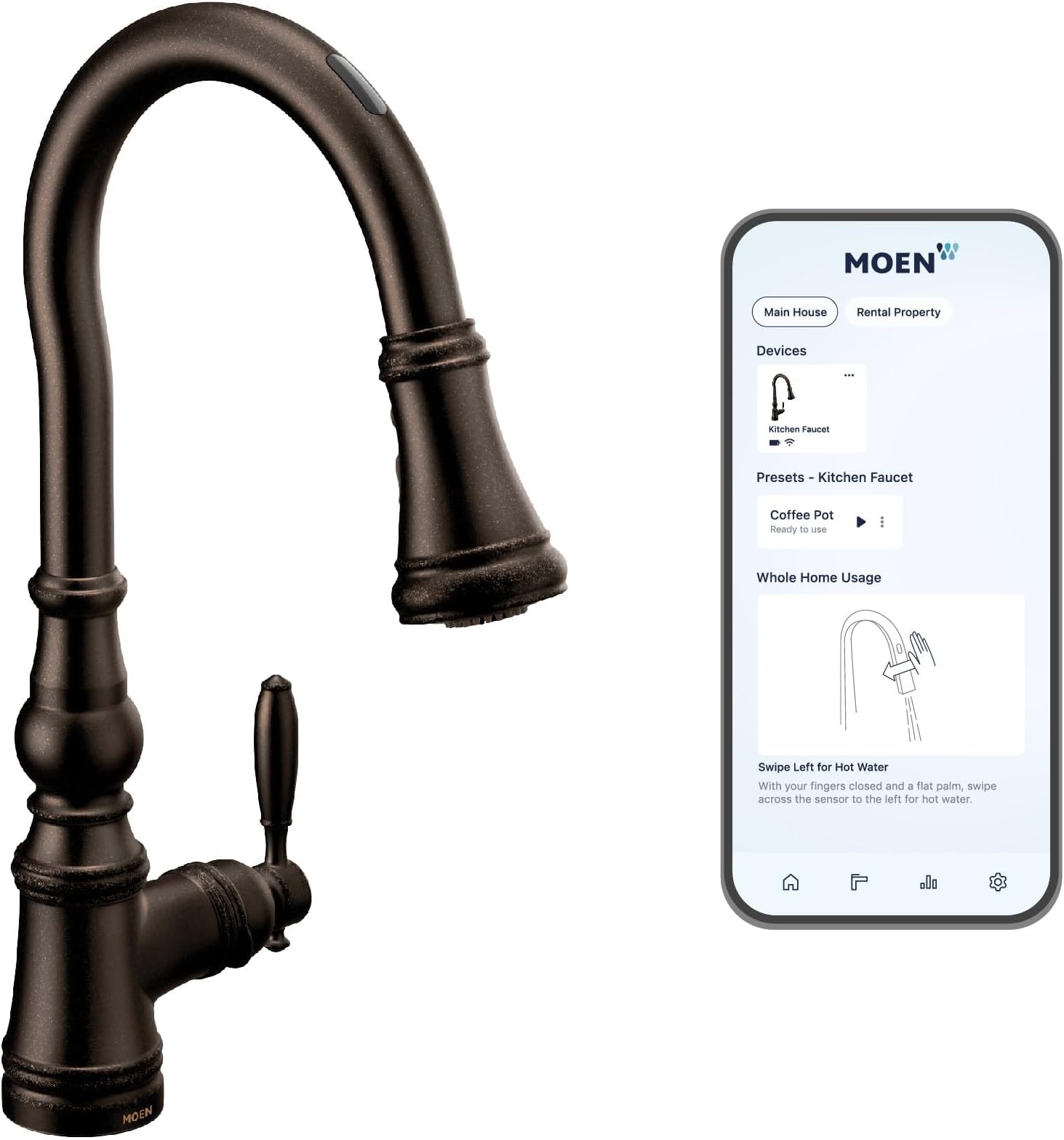 MoenS73004EV2ORB Weymouth Smart Touchless Pull-Down Sprayer Kitchen Faucet with Voice and Motion Control, Oil Rubbed Bronze