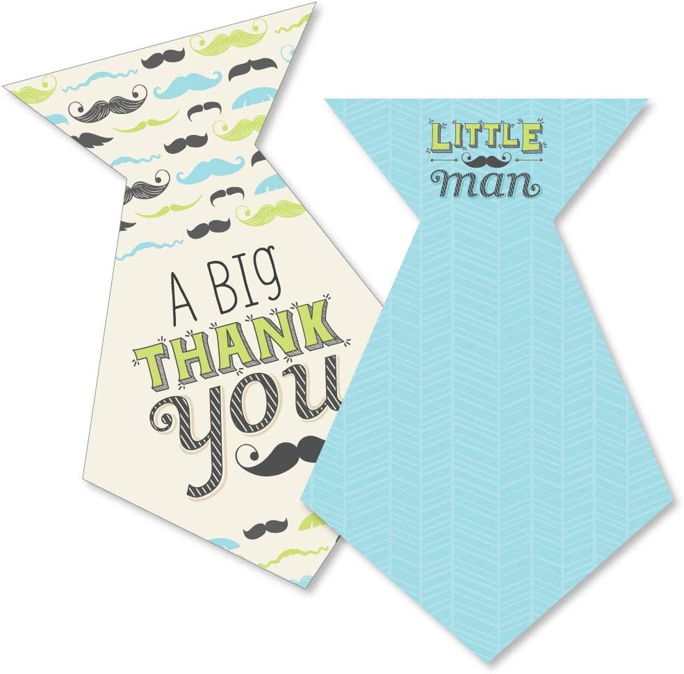 Dashing Little Man Mustache Party - Shaped Thank You Cards - Baby Shower or Birthday Party Thank You Note Cards with Envelopes - Set of 12