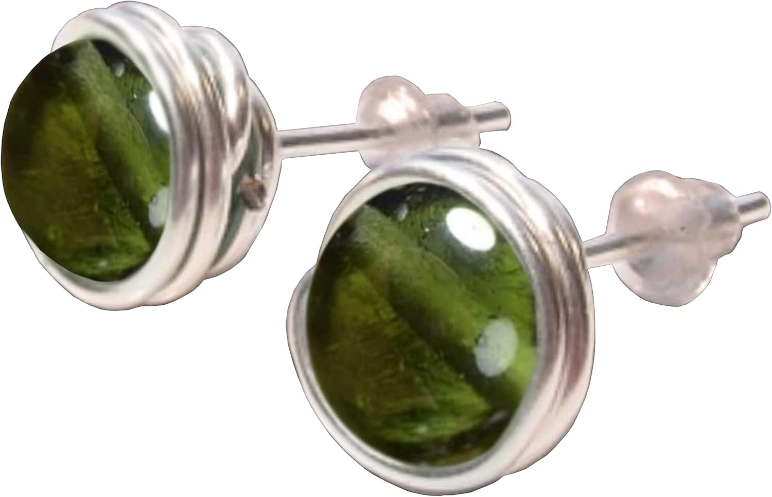 Moldavite 6mm Post Earrings in Steel, Black Iron, Titanium, Sterling Silver, 14K Gold, Rose Gold, or Black Niobium Wire (Handmade)