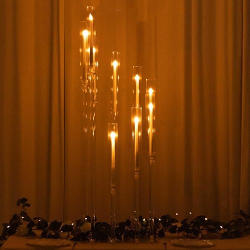 Miniatura 2 de Efavormart - Candelabro de acrílico transparente con 9 brazos, soporte para velas con base cuadrada, 4 pies de alto