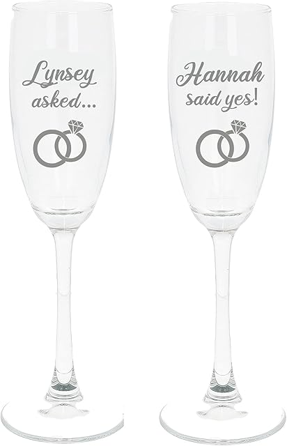 Always Looking Good Personalised Engraved Engagement Set of 2 Champagne Flute Glass Set Asked Said Yes with Names Congratulations on Your Engagement Gift (Empty Glasses)