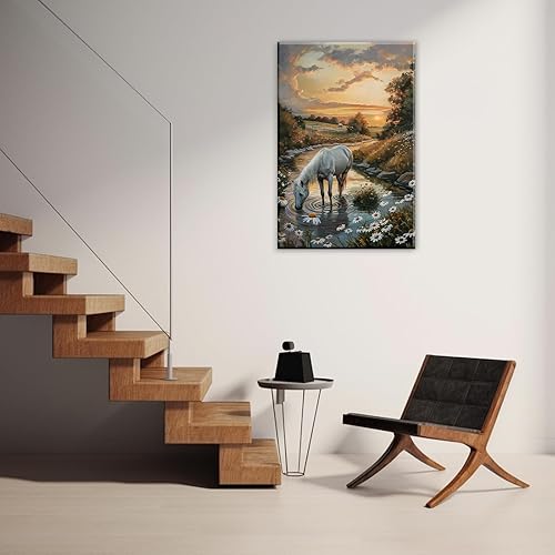 Miniatura 3 de Lienzo de caballo blanco para pared, impresión de imagen abstracta de animales, póster de arte vintage de granja, pintura de paisaje retro del