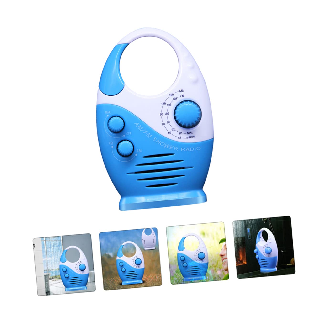 Radio Portátil Am/FM para Baño, Mini Radio Altavoz Integrado, Diseño Compacto y Resistente Al Agua, Adecuado para Ducha y Uso Doméstico, Color Azul, 1 Unidad