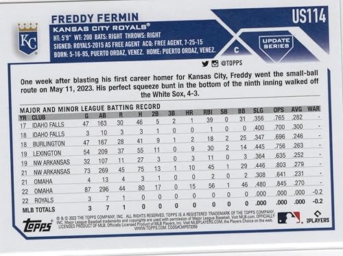 Miniatura 2 de Freddy Fermin Orange & Black Foil Parallel Rookie Card Collectible Baseball Card - 2023 Topps Update Baseball Card #US114 (Royals)