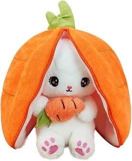 Bunny Stuffed Animal Reversible Cuddle,Transformed Rabbit Plush Zipper,Turns Into Ears Bunnies Plushies Toy Pillow Cute Stuffy Doll Easter (A Carrot Rabbit, 7 inch)