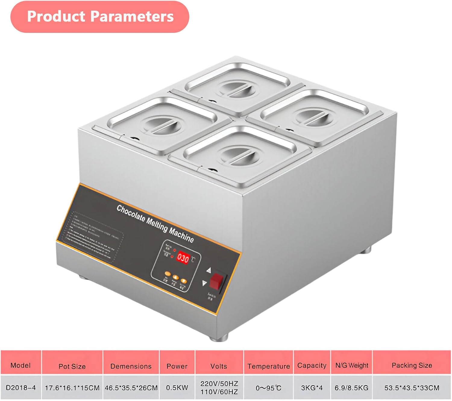 AIZYR Chocolate Melting Pot Chocolate Tempering Machine, Electric Chocolate Melting Warming Fondue Pot Chocolate Warmer for Milk Coffee,4 Tank