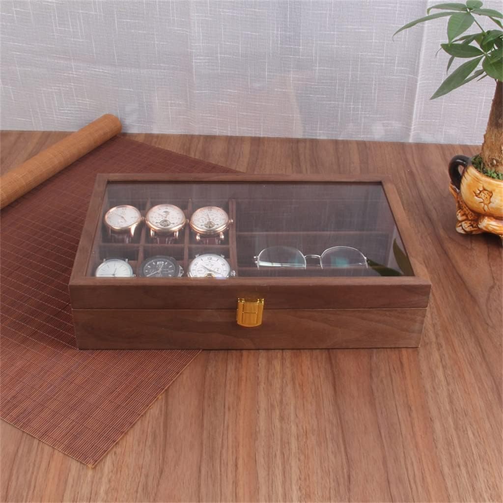 6+3 Slots Upgrade Wooden Watch Display Box Glasses Case Holder Jewelry Collection Storage Sunglasses Organizer Casket