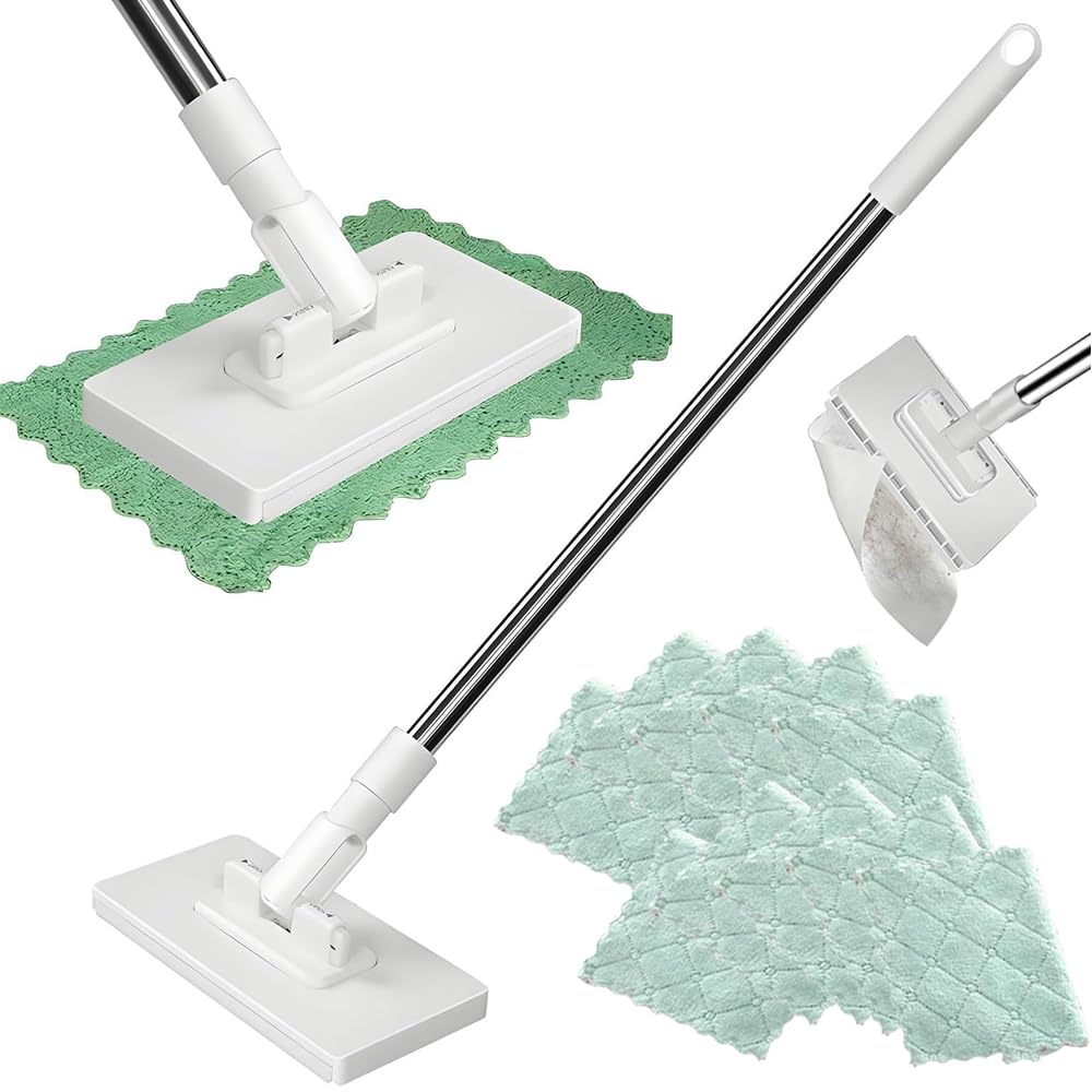 Snap Grip Mini Mop, Cloth Changing Mops with 5/10 Magic Cleaning Cloths, 360 Rotating Lazy Mop Wet Dry for Whole House Cleaning (36in - P + Cloth*10)