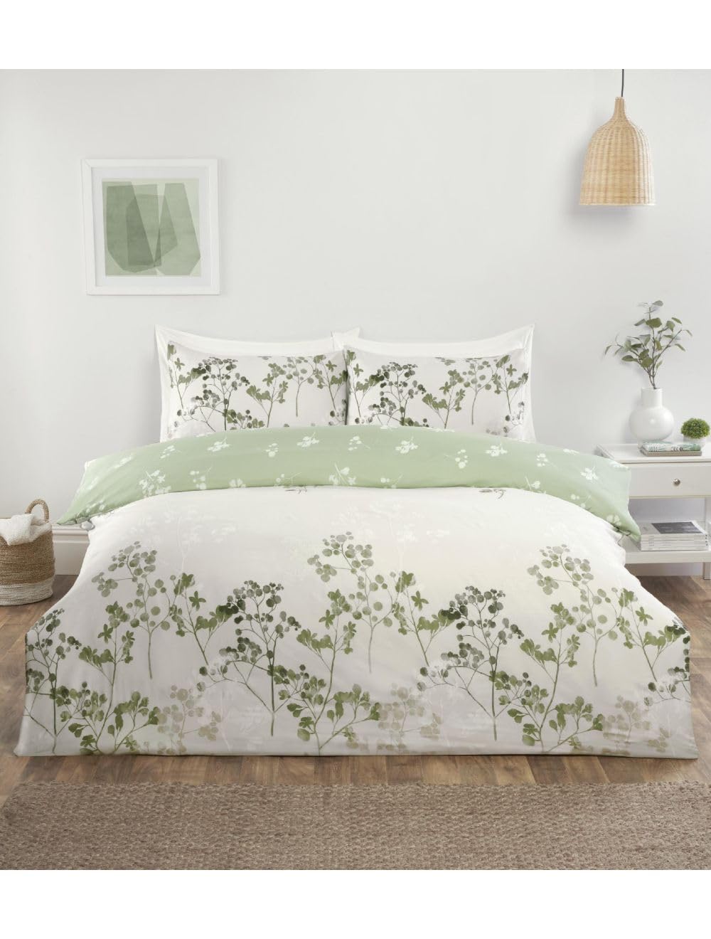 Duvet Cover Bedding Set with pillowcases, in Single, Double, King sizes, Reversible (Single, Shadow Stems complete bedding set)