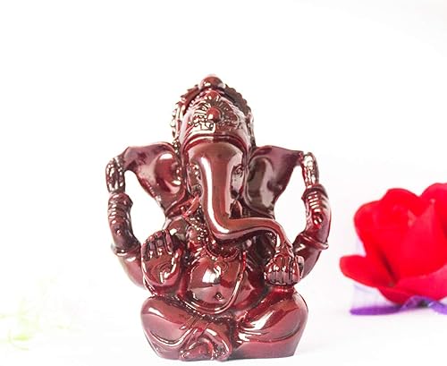 Miniatura 5 de Dios hindú Señor Ganesha ídolo Estatua de elefante indio Buda Ganesh Escultura Bendición Hogar Pooja Diwali Decoración Buena suerte (rojo oscuro)
