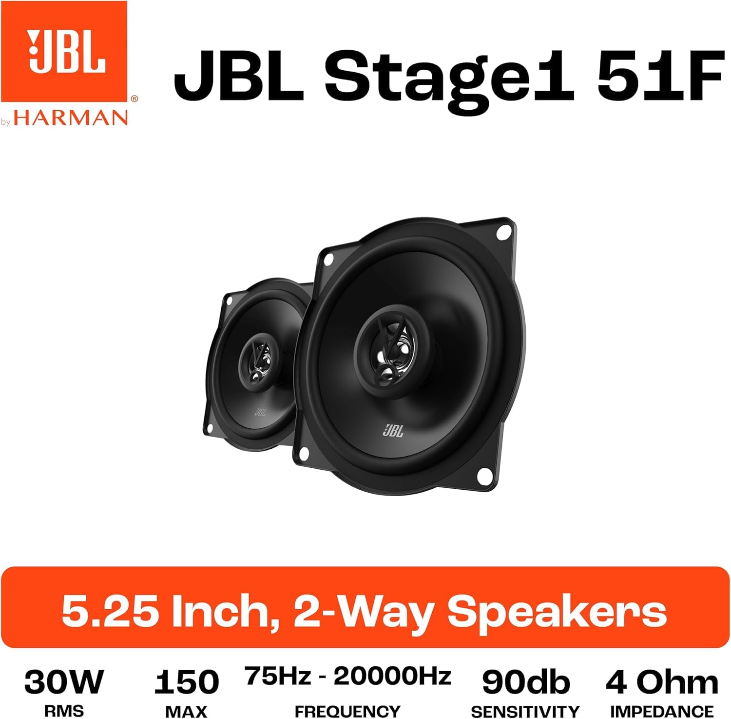 JBL STAGE151F 2-Way Coaxial 150 Watts Car Speaker 2-Piece Set, 5-1