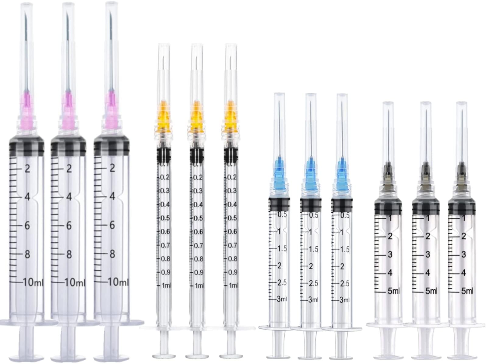 20 Pack Plastic Syringe Luer Lock with Needle - 10ml, 5ml, 3ml, 1ml Syringes and 18Ga, 22Ga, 23Ga, 25Ga Needle, Individually Sealed Package