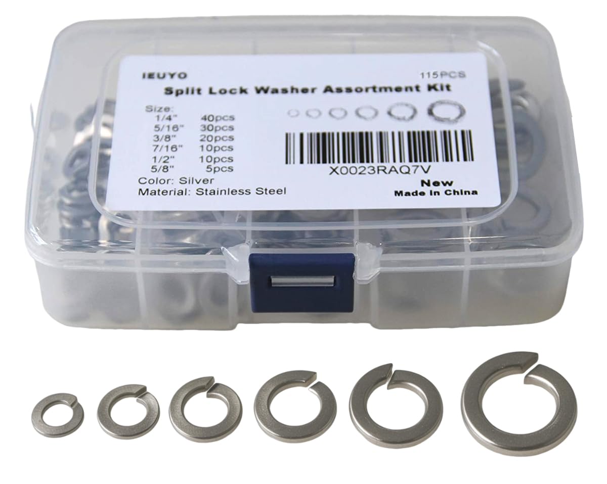 304 Stainless Steel Split Lock Washer Kit, SAE Spring Lock Washer 1/4" 5/16" 3/8" 7/16" 1/2" 5/8", 6Sizes - 115Pcs