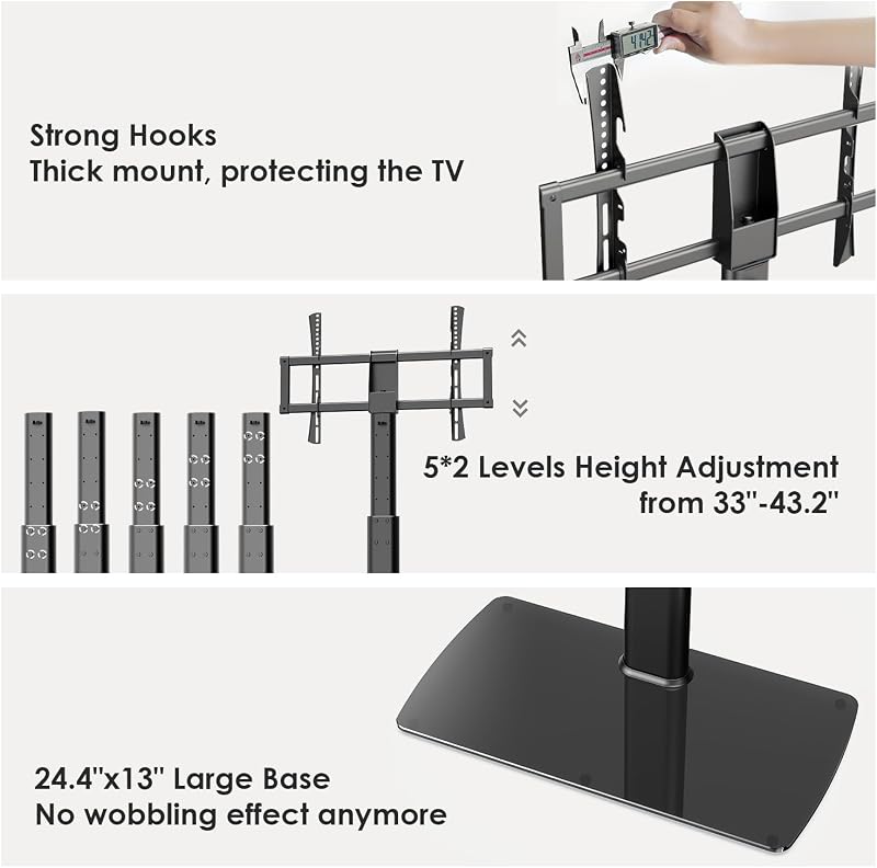 FITUEYES Univerzális TV Állvány 43-85 Colos Lapos és Ívelt TV-khez, 50 kg Teherbírás, Forgatható, Állítható Magasság, VESA 600x400