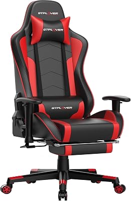 GTPLAYER Gaming Stuhl mit Fußstützen Lautsprecher Bluetooth Musik Computerstuhl Schreibtischstuhl Stuhl Ergonomischer Schwarz-Rot，Maximale Tragfähigkeit 200 kg