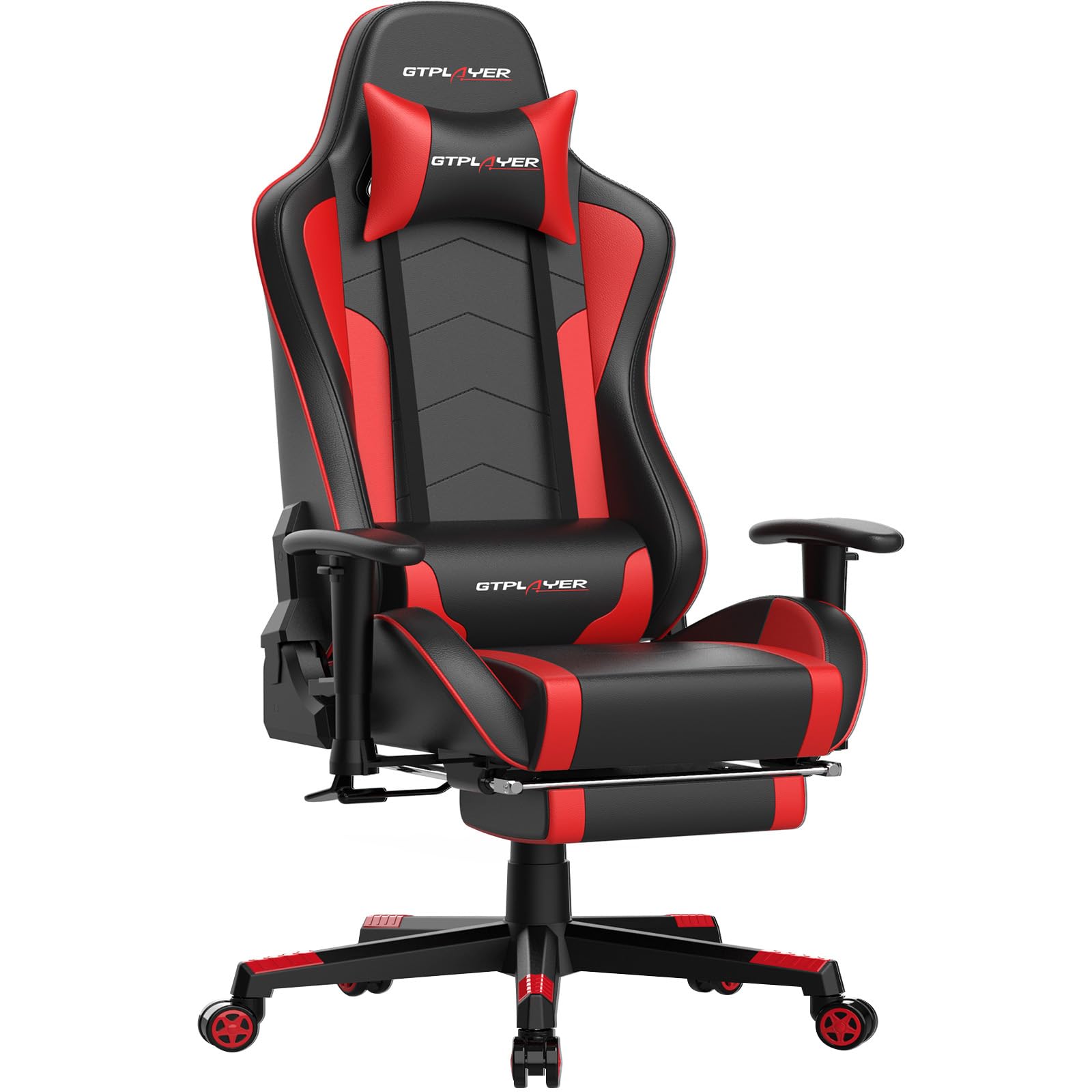 Silla Gaming con Altavoz Bluetooth Reposapies Escritorio Oficina Gamer Ergonomica con Cojín Reposabrazos 3D Ajustables Respaldo Reclinable Multifuncional Rojo