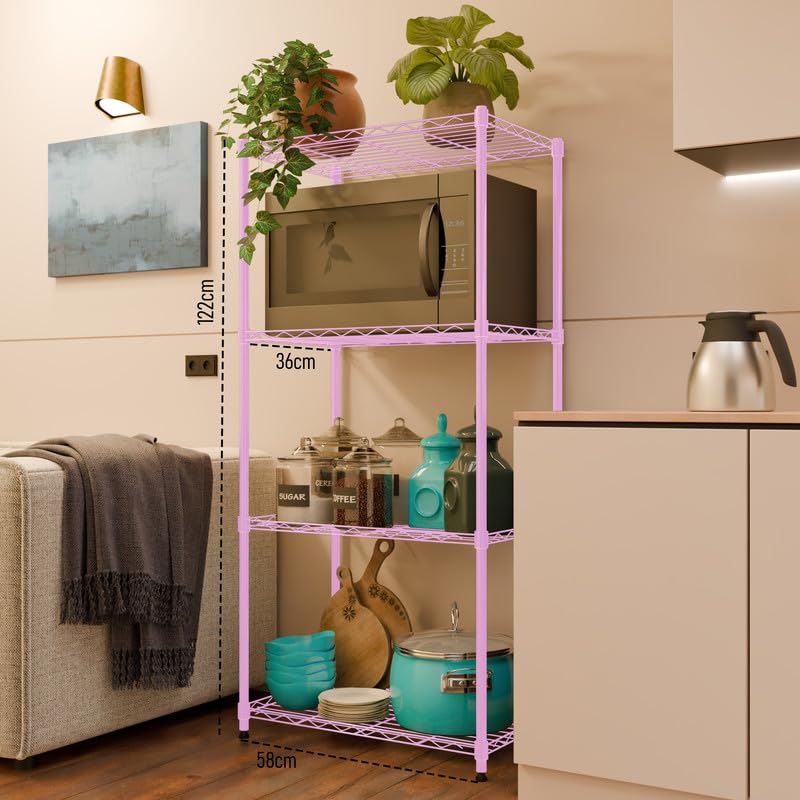Image of 4-Shelves Heavy Duty Steel Storage Rack | Multipurpose Shelving Unit for Kitchen, Home & Utility