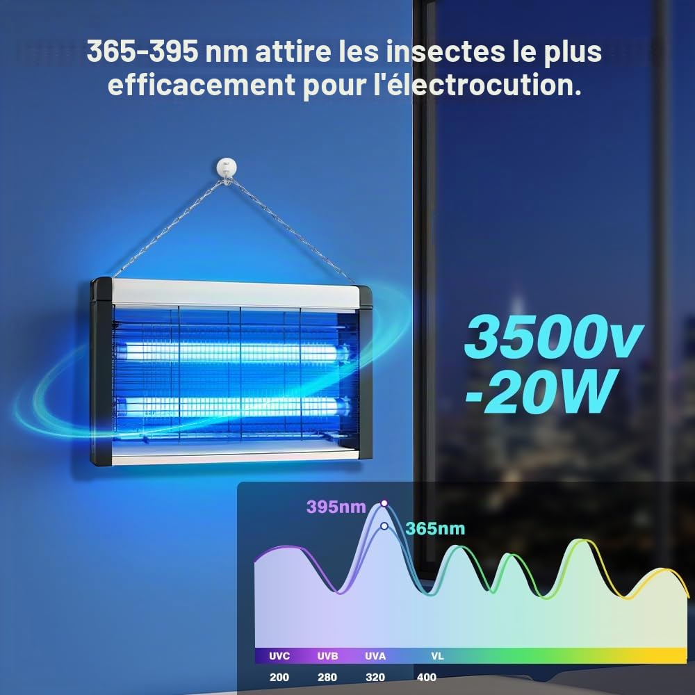 Lampe Anti Moustique 3500V - 20W UV Tue Mouche Electrique, Non Toxique & Lutte Antiparasitaire, Piège à Insectes, moustiques et Mouches, Convient pour Maison, Jardin