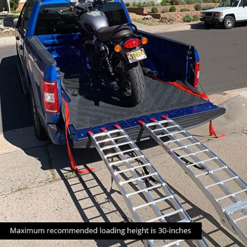 Titan Ramps Loading Ramps 7.5 Ft Pair Atv Aluminum Folding, Rated 1500 Lb Per Pair, All Terrain Portable, Safety Straps Included #TOP3