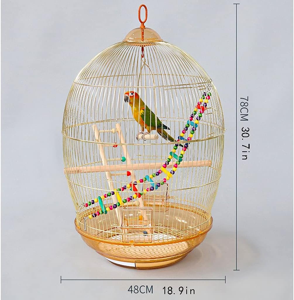 Bird Cage Round Parrot Electroplating Golden Parrot Bird Cage for Household Use Large Portable Bird Cage with Bird Toys for Cockatiel Canary Love Bird Birdkages (Color : Gold)