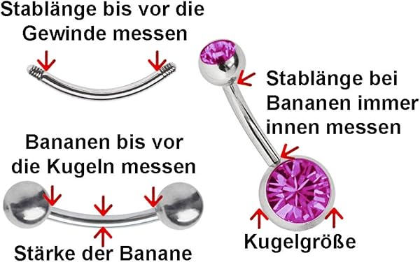 Titan Bauchnabel Piercing 1,6 mm mit Zirkonias rund in 8 mm + 5 mm - 2