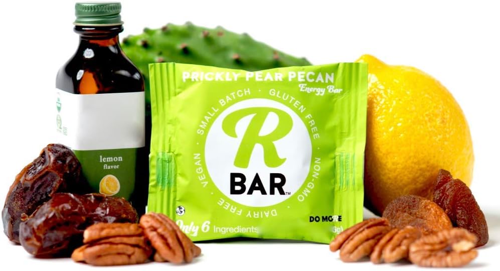 RBar Whole Food Prickly Pear Pecan Exotic Super Food Energy Bar - Dairy & Gluten Free Snacks, Vegan Refreshing Protein Bar - 6 Healthy Ingredients (10 Pack)