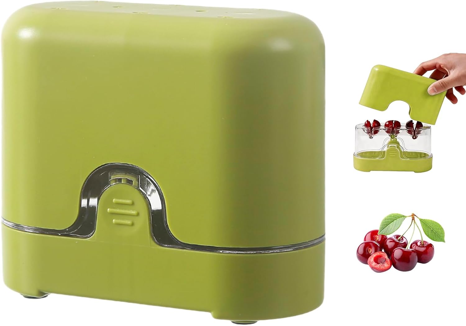 3-in-1 Cherry Pitter and Slicer, Manual Cherry Core Remover Tool Cuts Cherries in Half, for Kitchen Baking Making Cherry Jam Saving Time & Effort(Green)